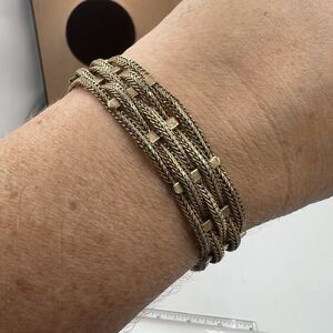MONET Bracelet Antiqued Gold Tone Weave Vintage Signed Magnetic Clasp Medium
